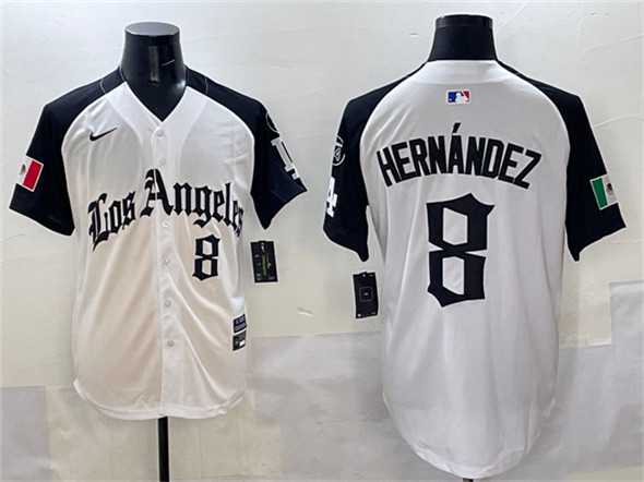Mens Los Angeles Dodgers #8 Enrique Hernandez White Black Mexico 2025 LA Gothic Style With Fernando Patch Vapor Premier Limited Stitched Jersey